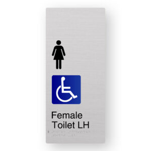 Female Accessible Toilet LH Braille Sign in XL Anodised Aluminium - Image 1