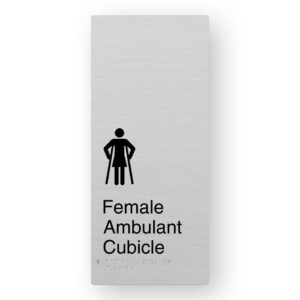 Female Ambulant Cubicle Braille Sign in XL Anodised Aluminium