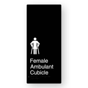 Female Ambulant Cubicle Braille Sign in XL Black Aluminium