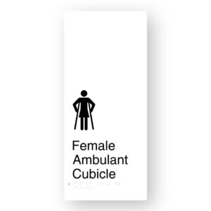 Female Ambulant Cubicle Braille Sign in XL White Aluminium