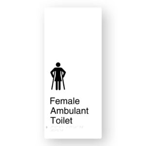 Female Ambulant Toilet Braille Sign in XL White Aluminium - Image 1