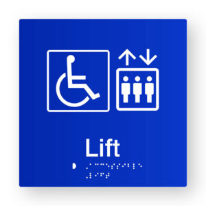Accessible Lift Braille Sign in Blue Tactile Printed Acrylic