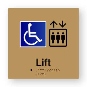 Accessible Lift Braille Sign in Gold Tactile Printed Acrylic