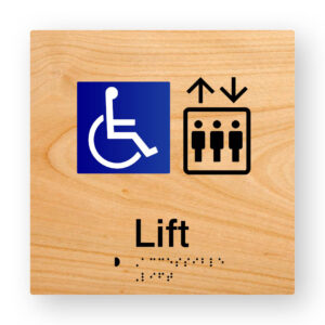 Accessible Lift Braille Sign in Woodgrain Tactile Printed Acrylic