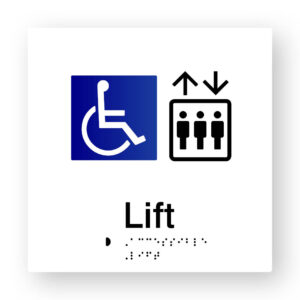 Accessible Lift Braille Sign in White Tactile Printed Acrylic