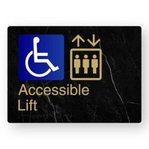 Accessible Lift Braille Sign in a Braille Sign in a Black Marble & Satin Brass Finish