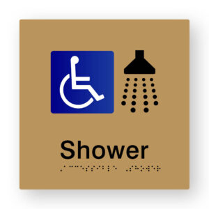Accessible Shower Braille Sign in Gold Tactile Printed Acrylic
