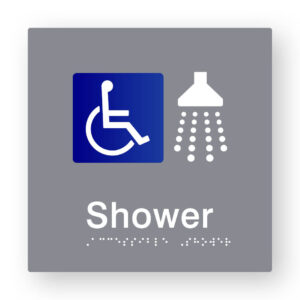 Accessible Shower Braille Sign in Grey Tactile Printed Acrylic