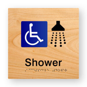 Accessible Shower Braille Sign in Woodgrain Tactile Printed Acrylic