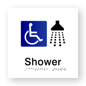 Accessible Shower Braille Sign in White Tactile Printed Acrylic