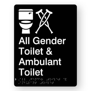 All Gender Toilet & Ambulant Toilet Braille Sign in Portrait Black Acrylic