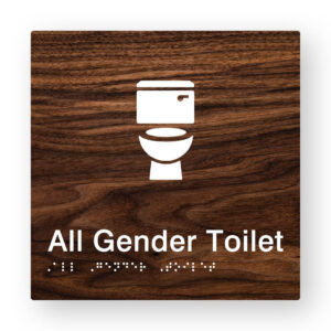 All Gender Toilet Braille Sign in Dark Woodgrain Tactile Printed Acrylic