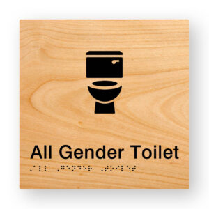 All Gender Toilet Braille Sign in Woodgrain Tactile Printed Acrylic