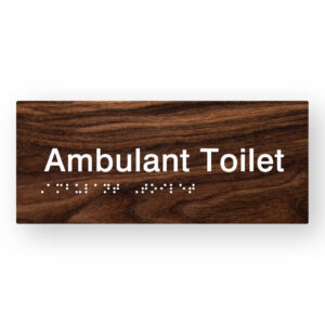 Ambulant Toilet Braille Sign in Dark Woodgrain Tactile Printed Acrylic
