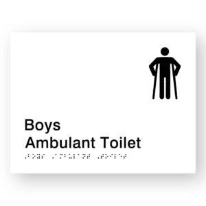 Boys Ambulant Toilet Braille Sign in White Tactile Printed Acrylic - Image 1