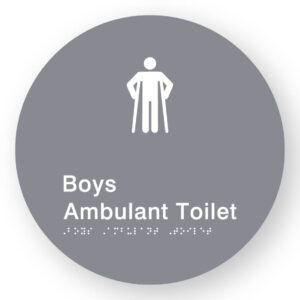 Boys Ambulant Toilet Braille Sign on a Tactile Printed Grey Acrylic Disk