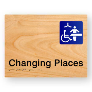 Changing Places Braille Sign in Woodgrain Tactile Printed Acrylic - Image 1