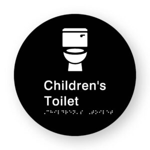 Children's Toilet Braille Sign on a Tactile Printed Black Acrylic Disk - Image 1