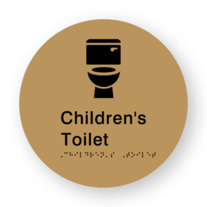 Children's Toilet Braille Sign on a Tactile Printed Gold Acrylic Disk - Image 1