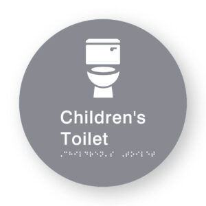 Children's Toilet Braille Sign on a Tactile Printed Grey Acrylic Disk