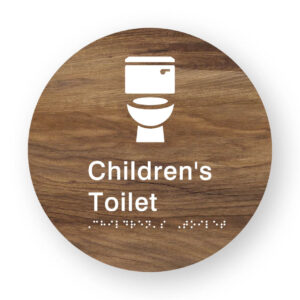 Children's Toilet Braille Sign on a Tactile Printed Mid-Woodgrain Acrylic Disk - Image 1