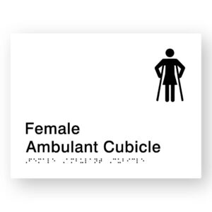 Female Ambulant Cubicle Braille Sign in White Tactile Printed Acrylic