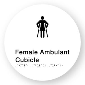 Female Ambulant Cubicle Braille Sign on a Tactile Printed White Acrylic Disk - Image 1