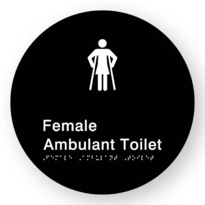 Female Ambulant Toilet Braille Sign on a Tactile Printed Black Acrylic Disk - Image 1