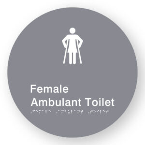 Female Ambulant Toilet  Braille Sign on a Tactile Printed Grey Acrylic Disk
