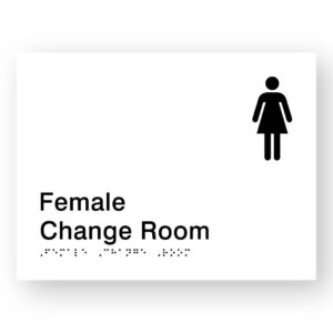 Female Change Room Braille Sign in White Tactile Printed Acrylic - Image 1