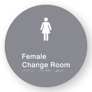 Female Change Room  Braille Sign on a Tactile Printed Grey Acrylic Disk