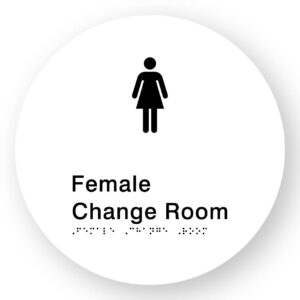 Female Change Room Braille Sign on a Tactile Printed White Acrylic Disk - Image 1