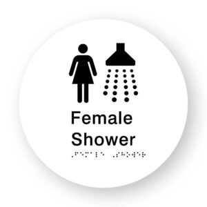 Female Shower Braille Sign on a Tactile Printed White Acrylic Disk - Image 1