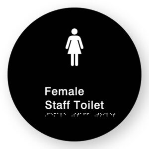 Female Staff Toilet Braille Sign on a Tactile Printed Black Acrylic Disk - Image 1