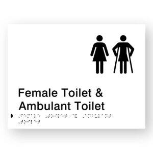 Female Toilet & Ambulant Toilet Braille Sign in White Tactile Printed Acrylic
