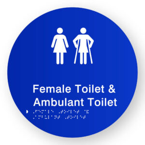Female Toilet & Ambulant Toilet Braille Sign on a Tactile Printed Blue Acrylic Disk - Image 1