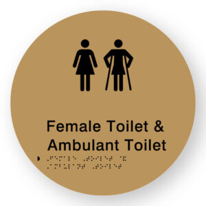 Female Toilet & Ambulant Toilet Braille Sign on a Tactile Printed Gold Acrylic Disk - Image 1
