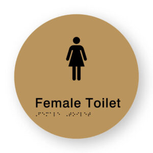 Female Toilet Braille Sign on a Tactile Printed Gold Acrylic Disk - Image 1