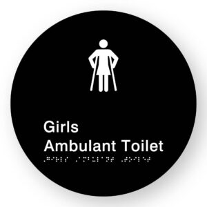 Girls Ambulant Toilet Braille Sign on a Tactile Printed Black Acrylic Disk - Image 1
