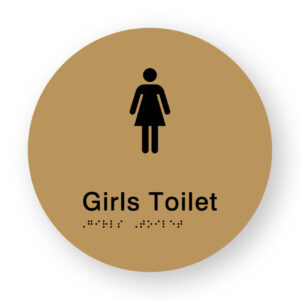 Girls Toilet Braille Sign on a Tactile Printed Gold Acrylic Disk - Image 1
