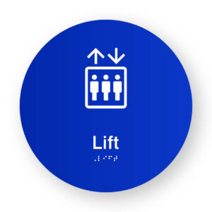 Lift Braille Sign on a Tactile Printed Blue Acrylic Disk - Image 1