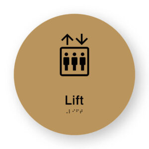 Lift Braille Sign on a Tactile Printed Gold Acrylic Disk - Image 1