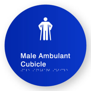 Male Ambulant Cubicle Braille Sign on a Tactile Printed Blue Acrylic Disk - Image 1