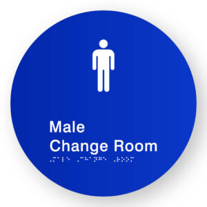 Male Change Room Braille Sign on a Tactile Printed Blue Acrylic Disk - Image 1