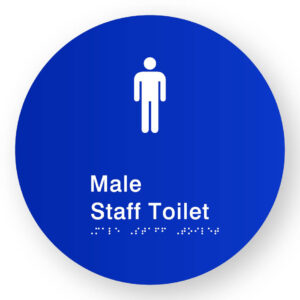Male Staff Toilet Braille Sign on a Tactile Printed Blue Acrylic Disk - Image 1