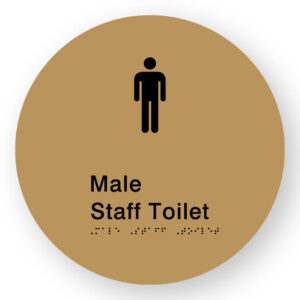 Male Staff Toilet Braille Sign on a Tactile Printed Gold Acrylic Disk - Image 1