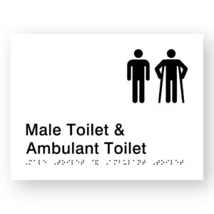 Male Toilet & Ambulant Toilet Braille Sign in White Tactile Printed Acrylic