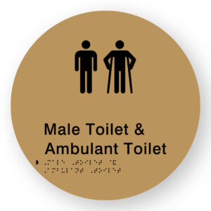 Male Toilet & Ambulant Toilet Braille Sign on a Tactile Printed Gold Acrylic Disk - Image 1