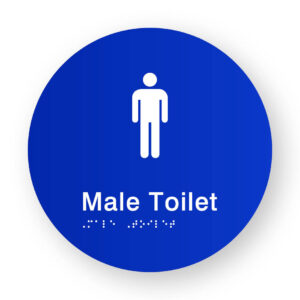 Male Toilet Braille Sign on a Tactile Printed Blue Acrylic Disk - Image 1