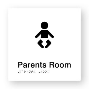 Parents Room Braille Sign in White Tactile Printed Acrylic